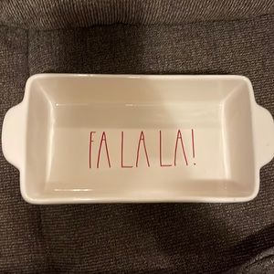 Rae Dunn FA LA LA! Bake Pan Loaf Dish Red Large Letter Holiday Christmas Magenta